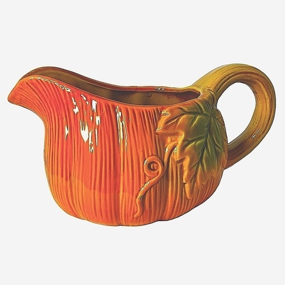 Harvest Pumpkin Gravy Boat Pitcher Hand Painted Glazed Ceramic NEW Merchandise - Picture 1 of 15